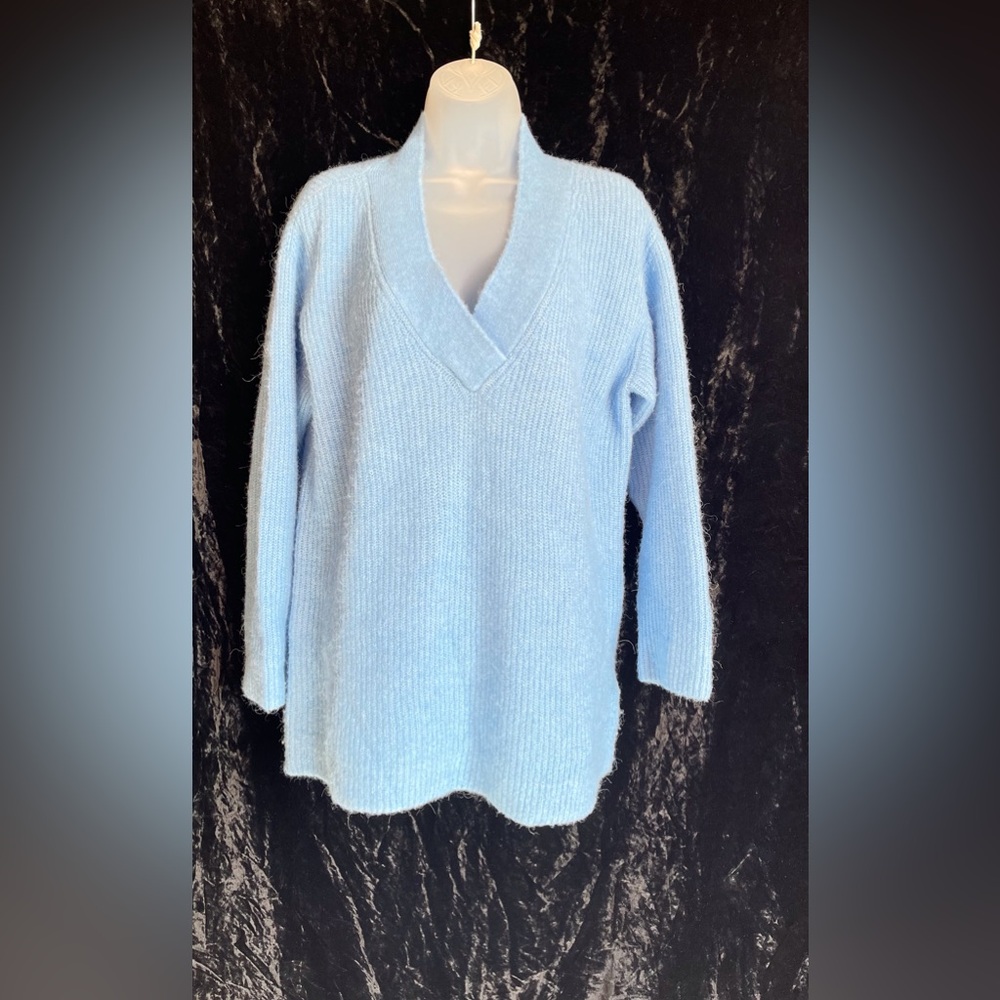 Oversized Light Blue V-Neck Women's Sweater